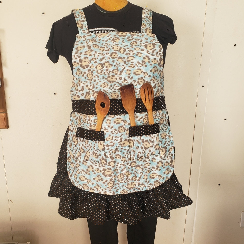 Teal Leopard Print Handmade Kitchen Apron